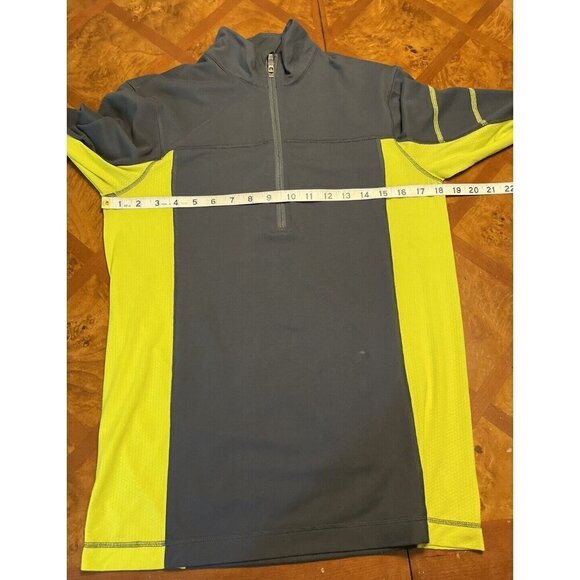 Lululemon Pullover 1/4 Zip Long Sleeve Mock Neck Men Shirt Sz S Gray Neon Yellow - Picture 5 of 7